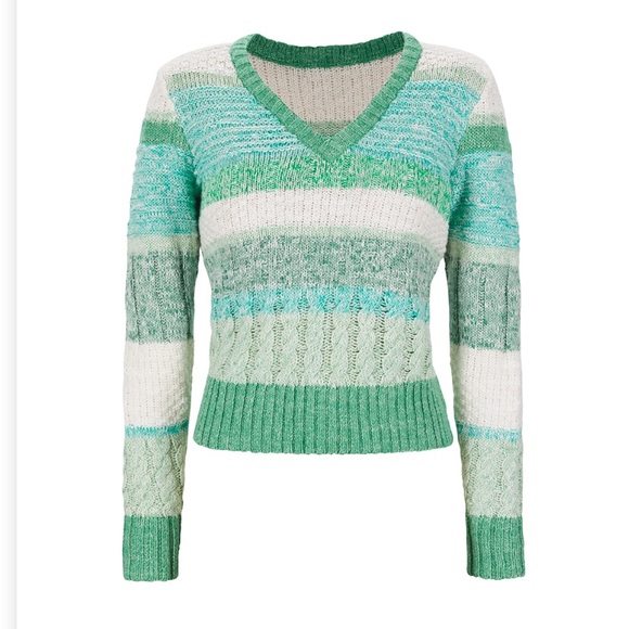 cabi NWOT Mix Stitch V-Neck, Julep Stripe, SMALL, Spring 2022 - Picture 2 of 3